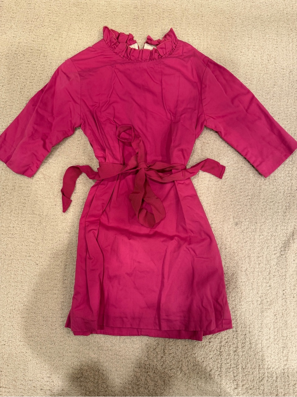 Joyfolie Ruffle Neck Belted Dress - Fuchsia